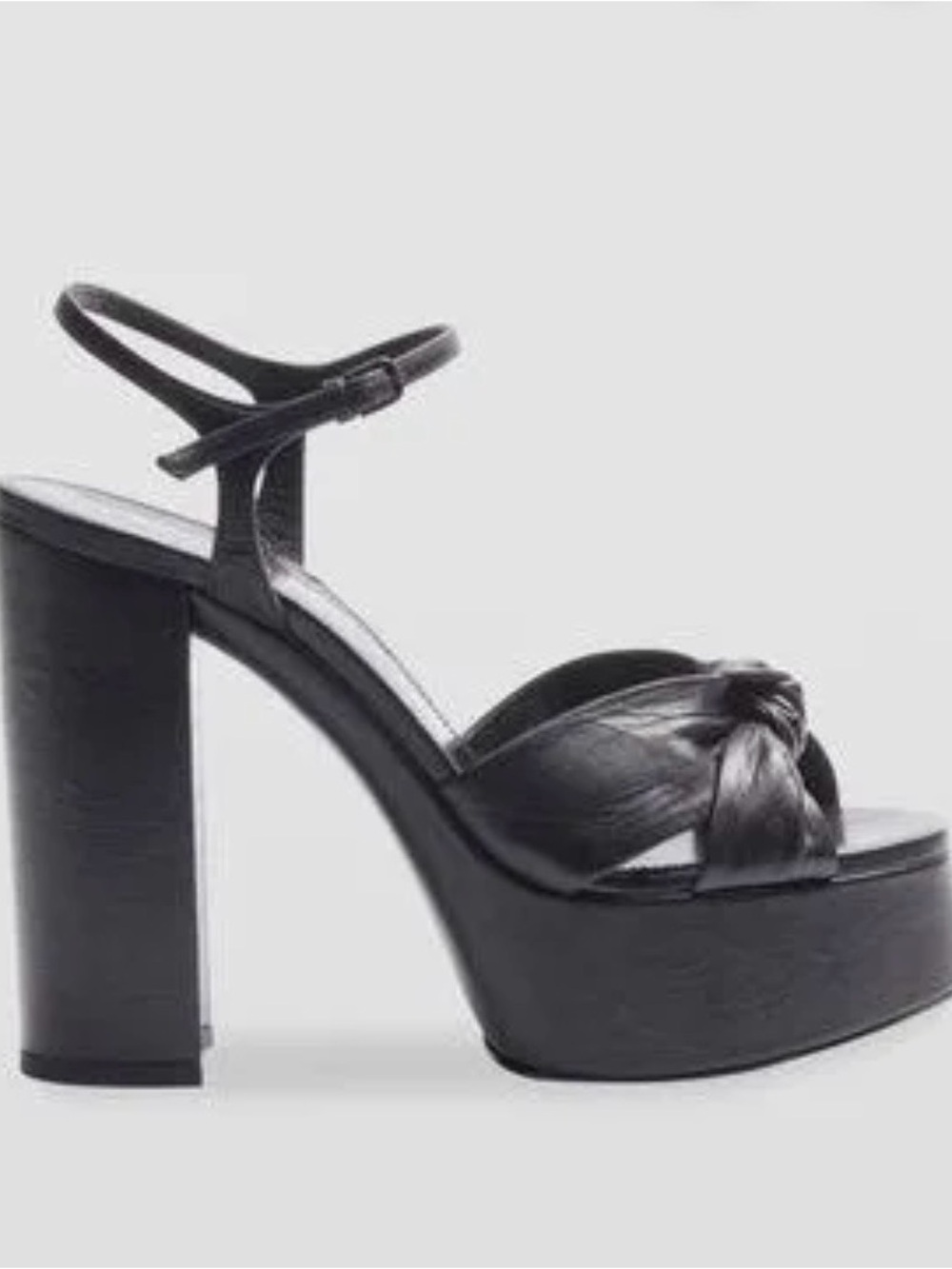 Saint Laurent Black Leather Knot Platform Sandals with Ankle Strap
